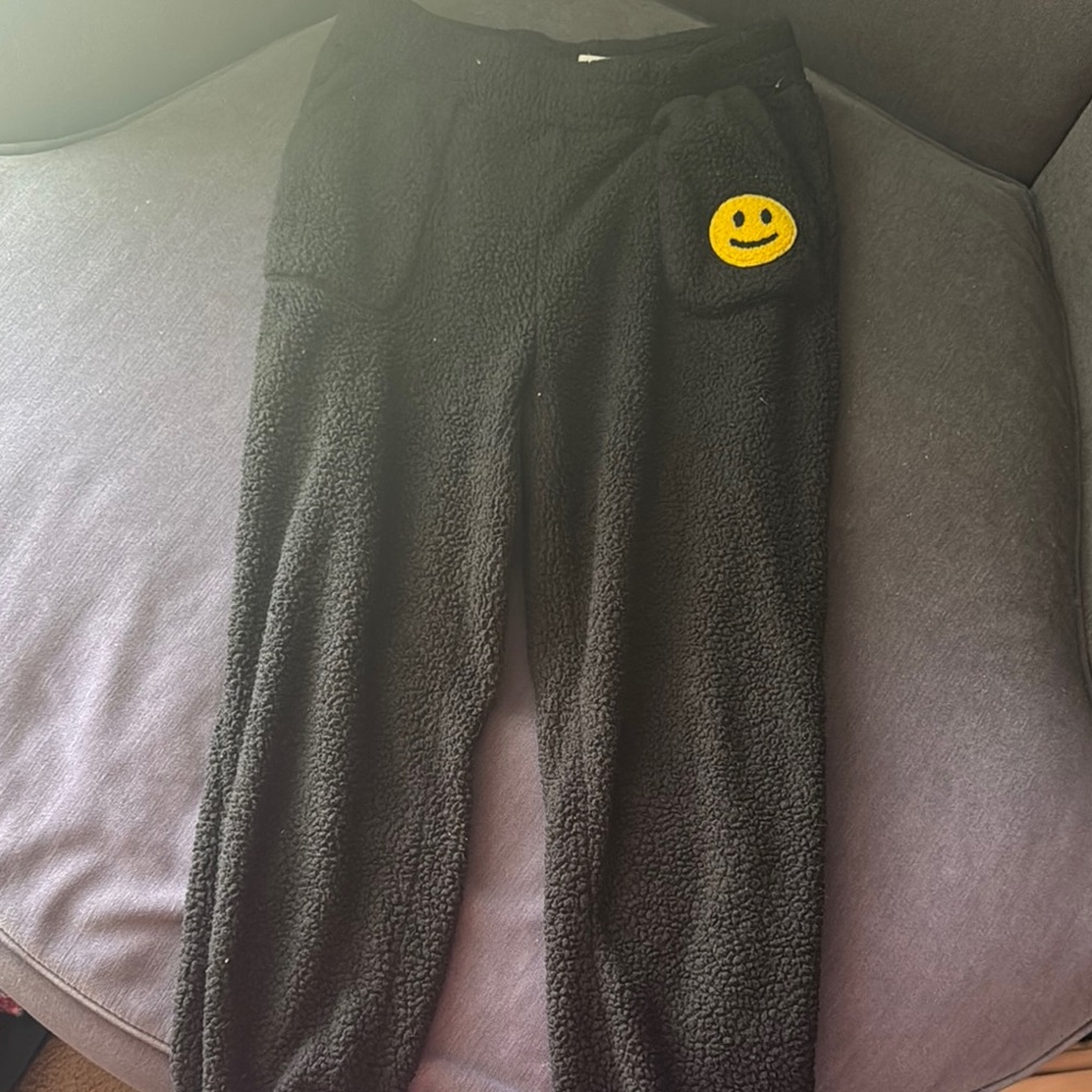 No Boundaries Black and Yellow Joggers with Smiley Patch